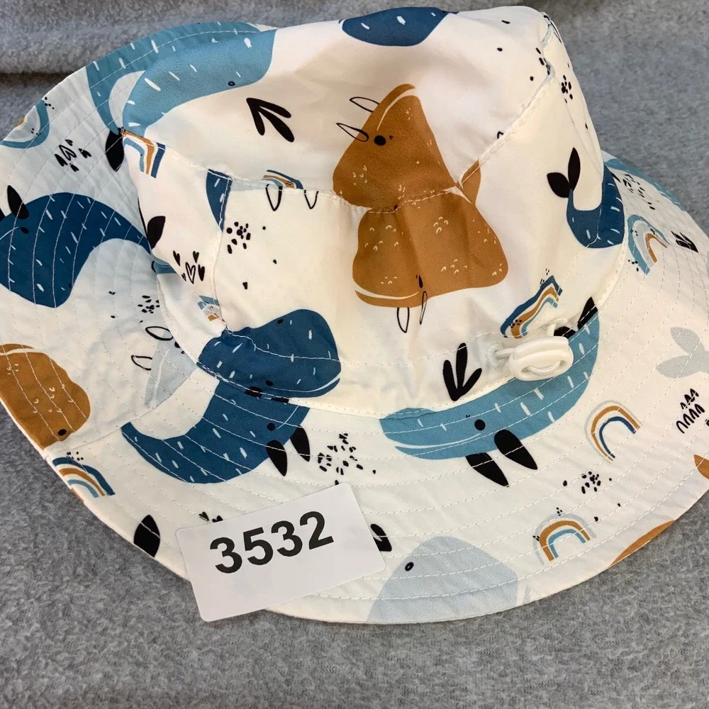 Whale Print Unisex White Unbranded Bucket Hat Adjustable Chin Strap Size 50